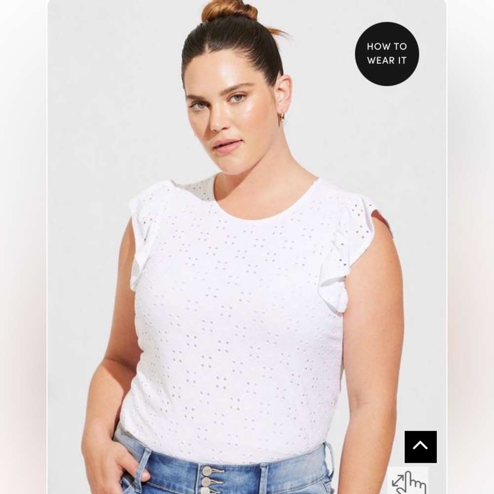 Torrid Eyelet jersey crew neck ruffle top